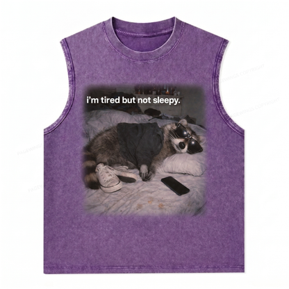 ChaoticClub Tired Not Sleepy Raccoon Wash Tanktop