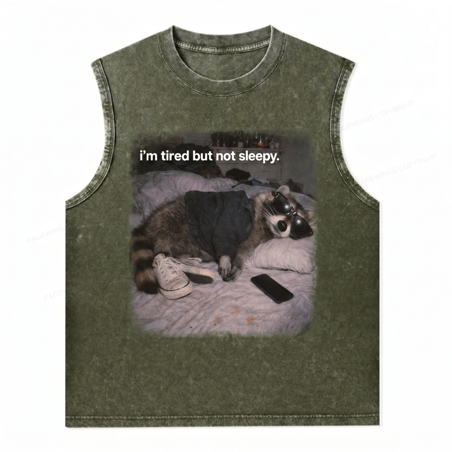 ChaoticClub Tired Not Sleepy Raccoon Wash Tanktop
