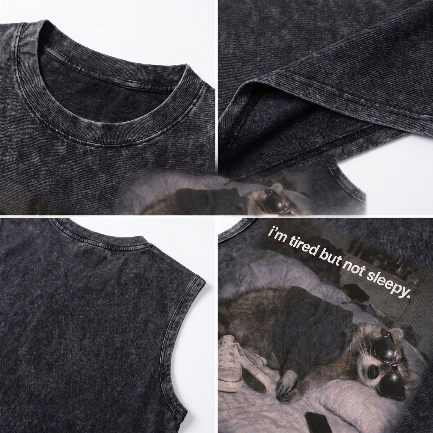 ChaoticClub Tired Not Sleepy Raccoon Wash Tanktop