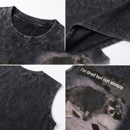 ChaoticClub Tired Not Sleepy Raccoon Wash Tanktop