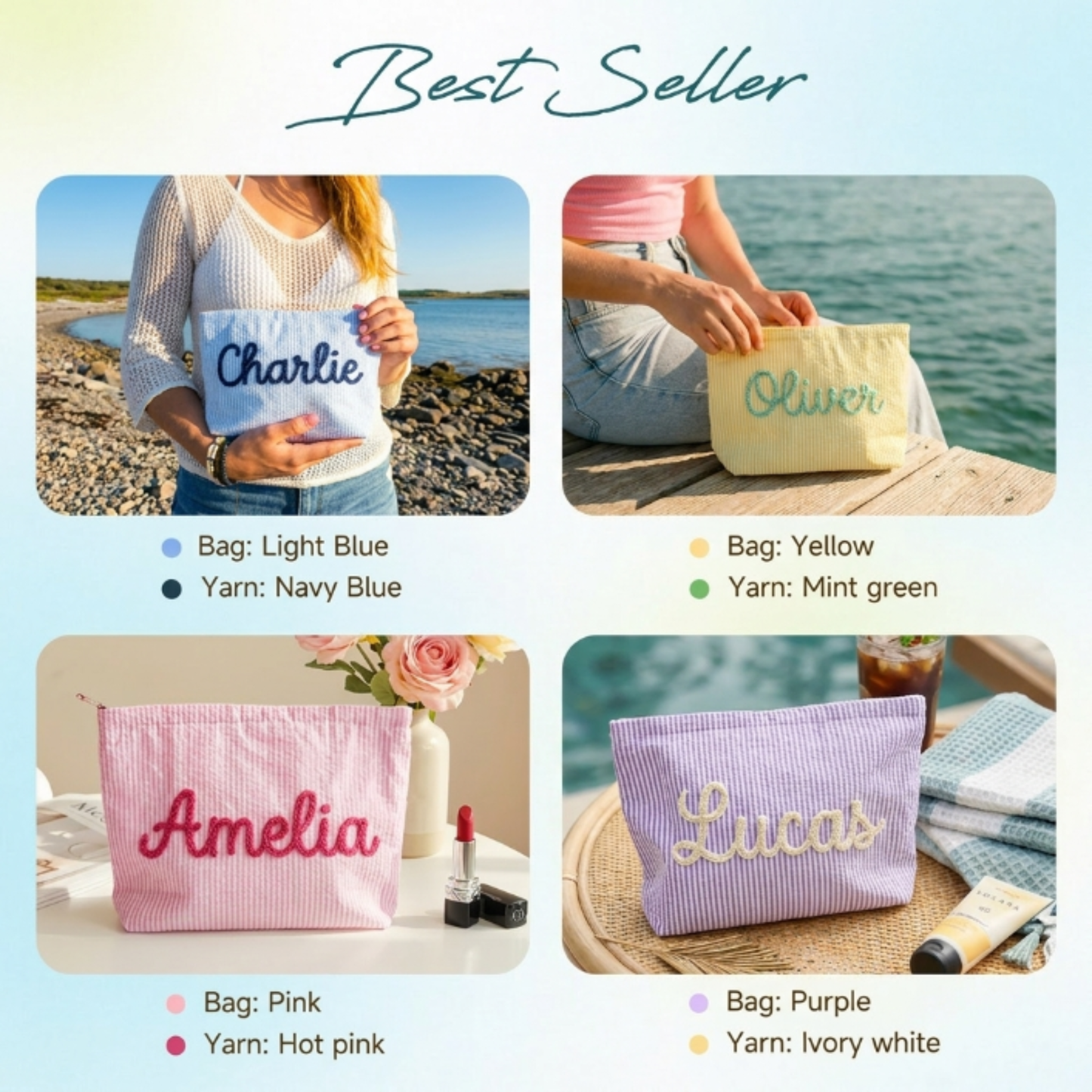 Personalized Embroidered Corduroy Vacation Travel Seersucker Makeup Bag