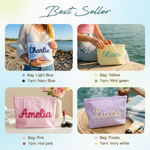 Personalized Embroidered Corduroy Vacation Travel Seersucker Makeup Bag