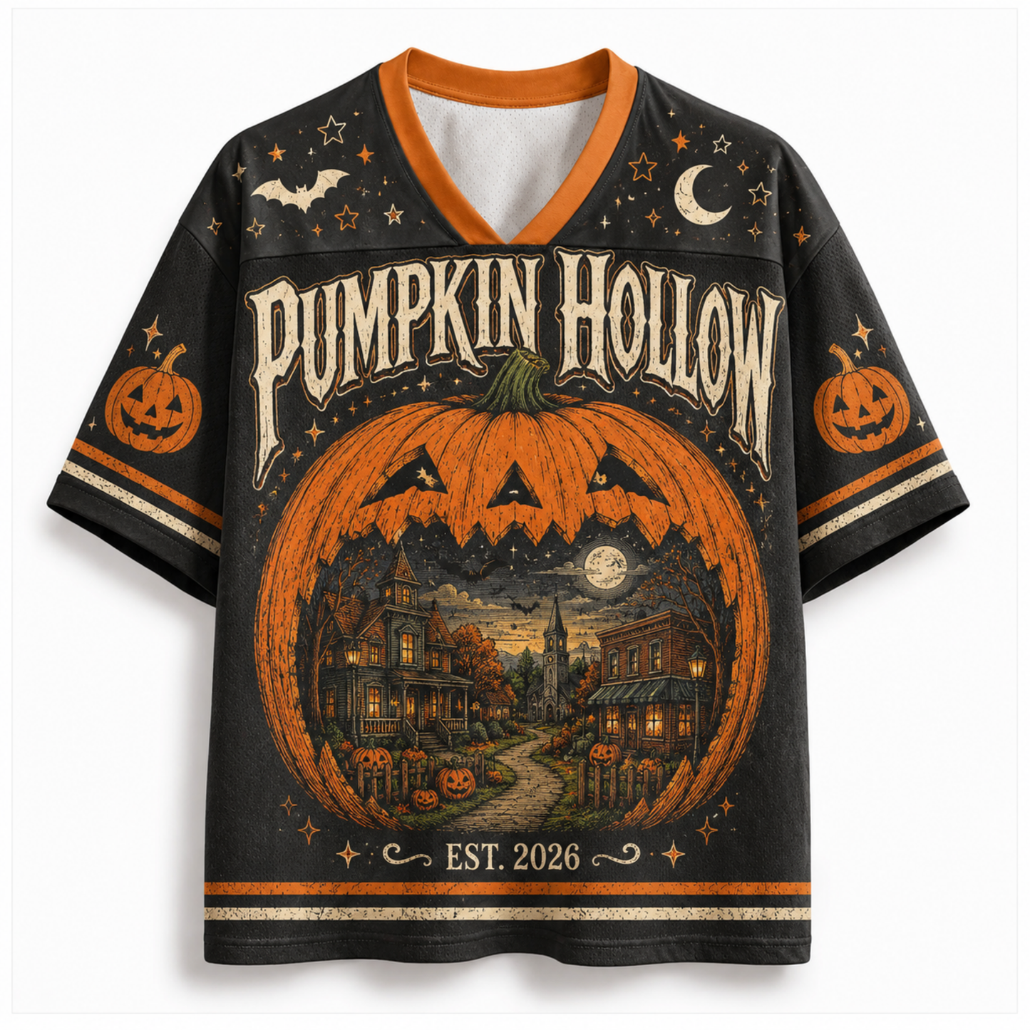 Chaotic Club Haunted Pumpkin Scene Vintage Halloweentown Mesh Jersey
