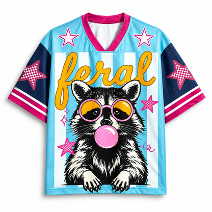 ChaoticClub Blue & White Striped Feral Summer Raccoon Mesh Jersey
