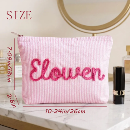 Personalized Embroidered Corduroy Vacation Travel Seersucker Makeup Bag