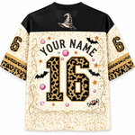 Personalized birthday jersey with leopard print number 16 and customizable text on a white background