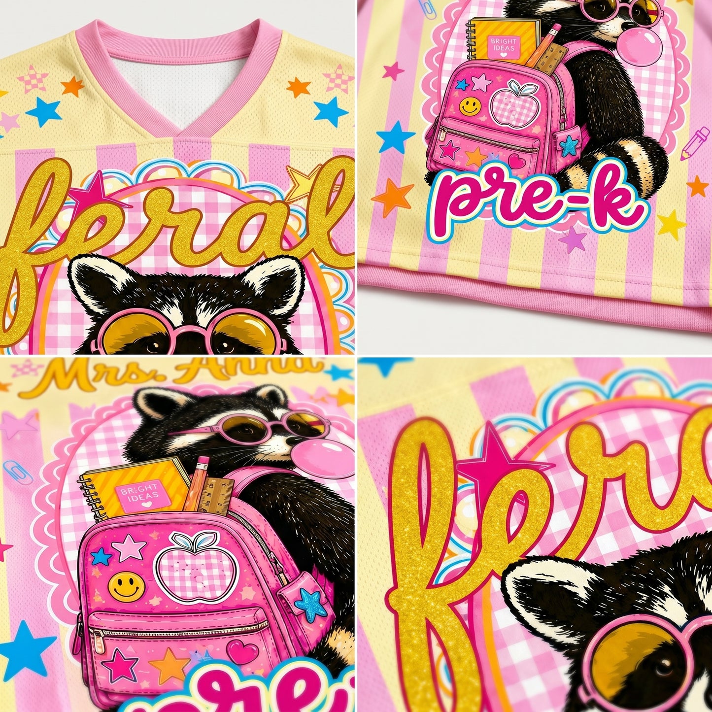 ChaoticClub Feral Raccoon Bubblegum Striped Mesh Jersey