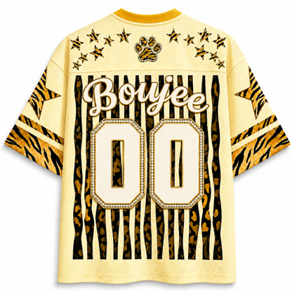 ChaoticClub mesh jersey back view showing BonJee number 00 design with tiger stripe pattern and retro glam aesthetic