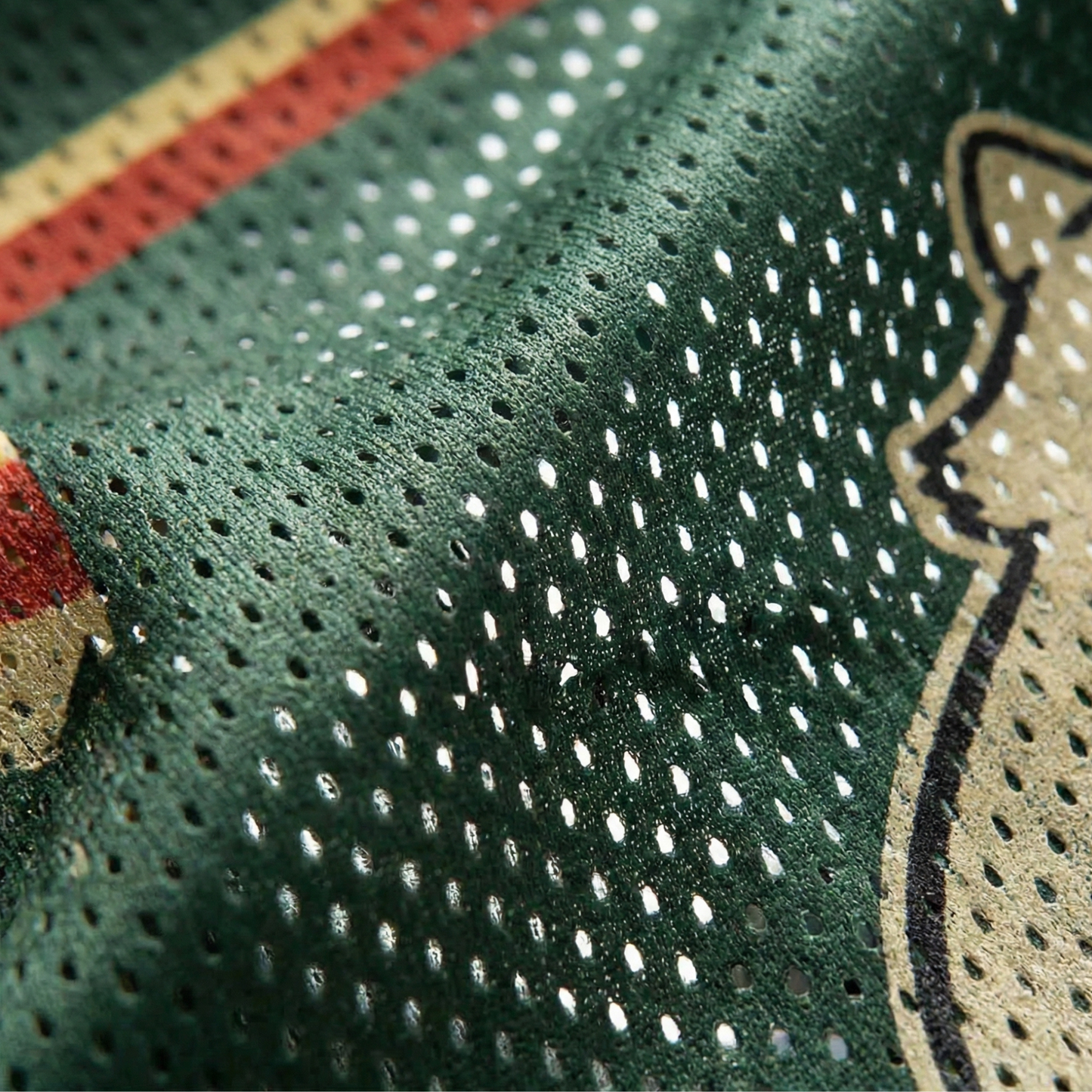 ChaoticClub Off To Commit Tomfoolery Mesh Jersey, vintage athletic oversized jersey on forest green and cream breathable mesh featuring a raccoon riding a scooter with "Off to commit tomfoolery" funny sarcastic text.