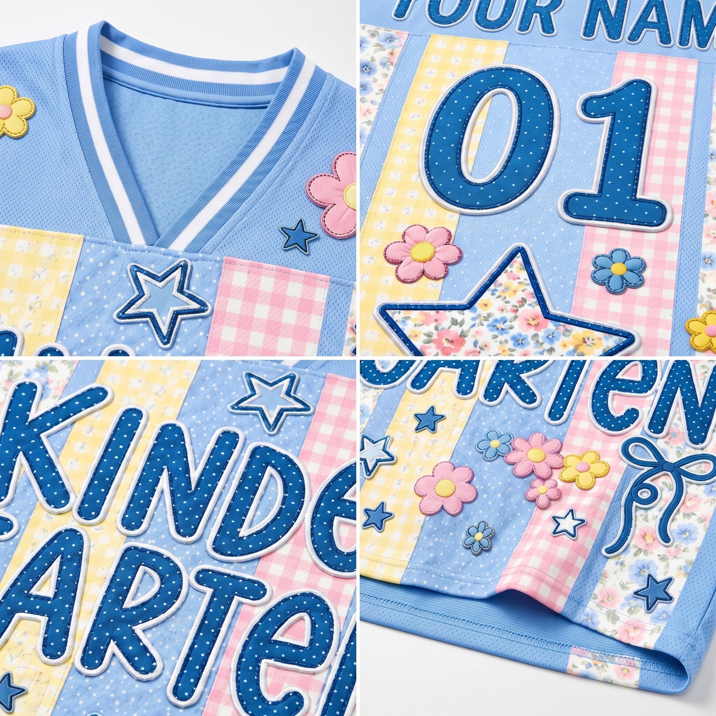 ChaoticClub Preppy School Grade Floral Pearl Striped Mesh Jersey