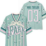 Show your school spirit with the ChaoticClub Preppy School Staff Custom Mesh Jersey. Perfect for Educators, Counselors, Nurses, Paras, and Principals. Crafted from premium breathable mesh fabric, this unisex sports jersey features trendy patchwork stripes, aesthetic bows, and varsity stars. Fully customizable with your name and number on the back!
