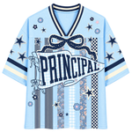 Light blue shirt with 'PRINCIPAL' design on a white background