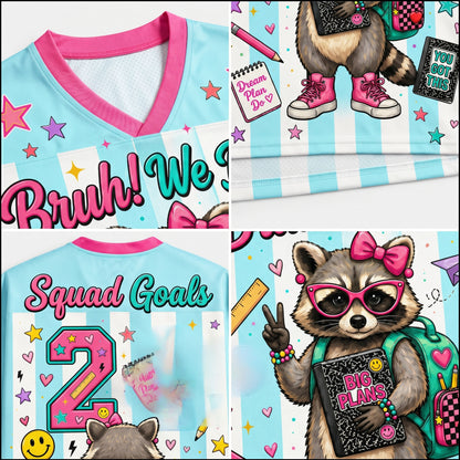 Collage of children's clothing with raccoon illustrations and text.