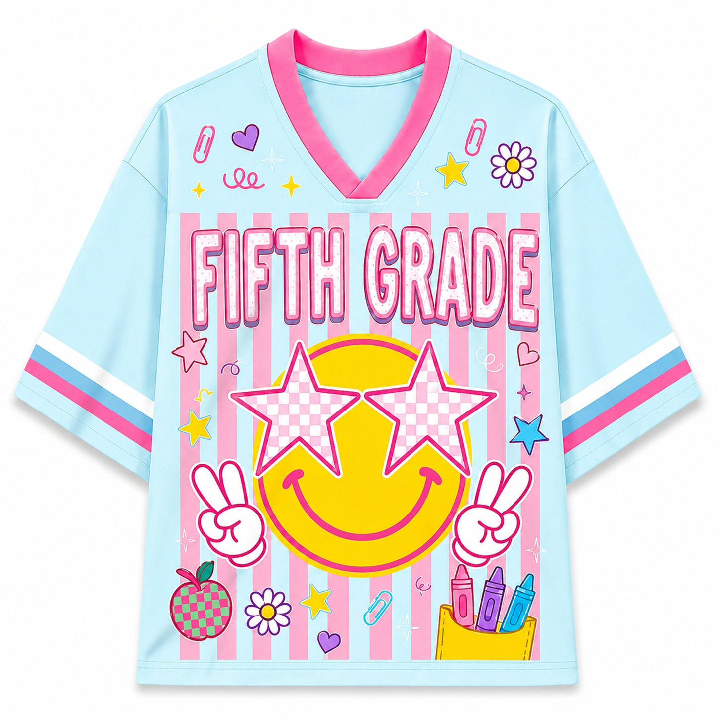 Children's shirt with 'Fifth Grade' design on a white background