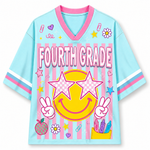 Children's t-shirt with 'Fourth Grade' design on a light blue background