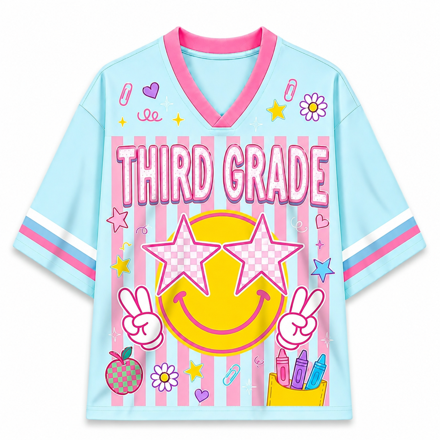 Children's jersey with 'Third Grade' design on a white background
