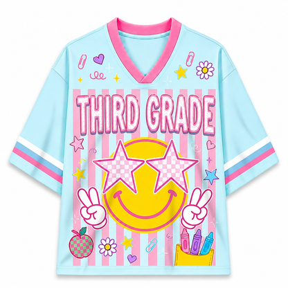 Children's jersey with 'Third Grade' design on a white background