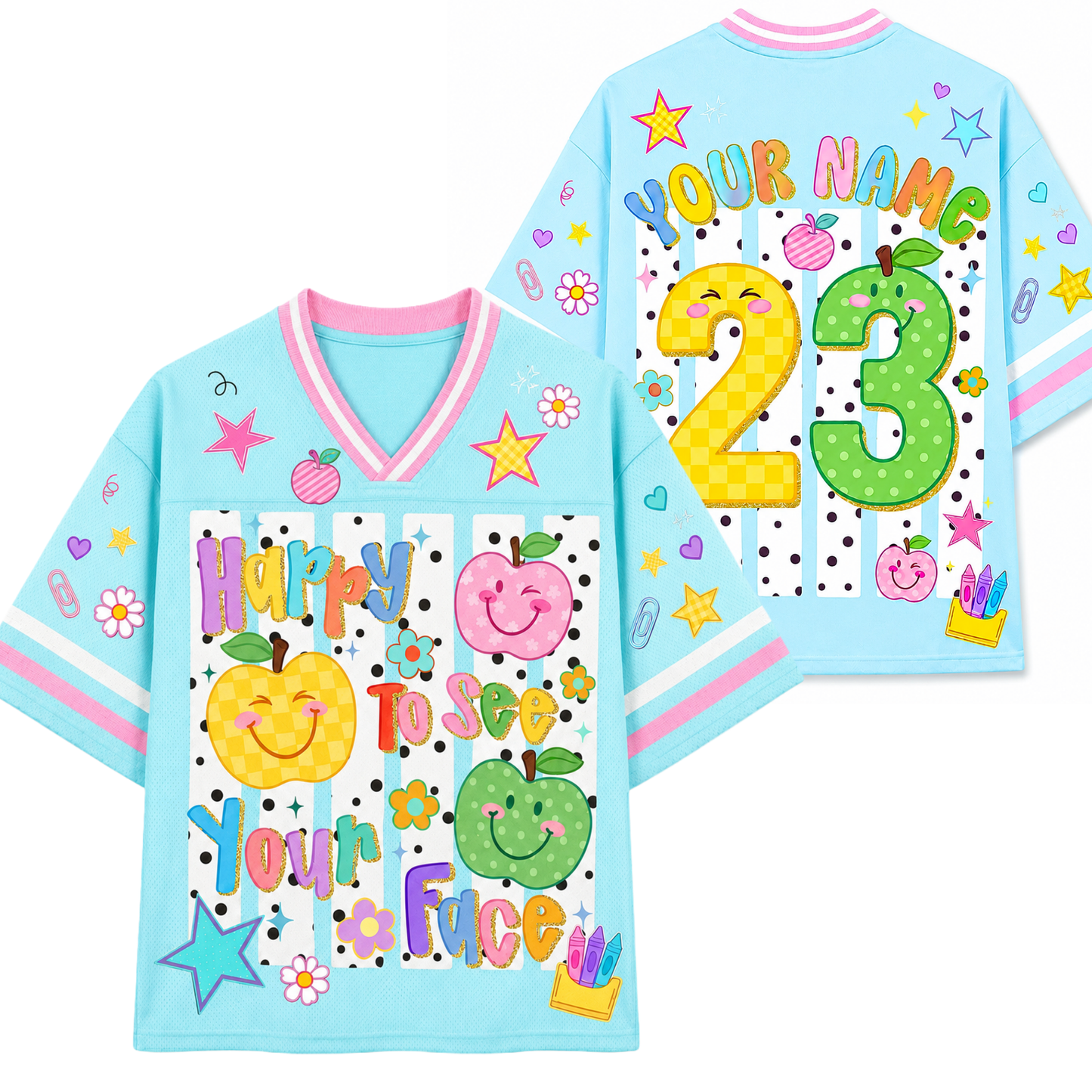 ChaoticClub Striped Happy To See Your Face Mesh Jersey – Cute Fruit Graphic Unisex Breathable Sports Jersey