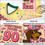 ChaoticClub I’ve Got Friends in Low Places jersey close up showing dachshund dog illustration with high quality print and fabric texture detail