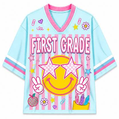 Children's t-shirt with 'First Grade' design on a white background