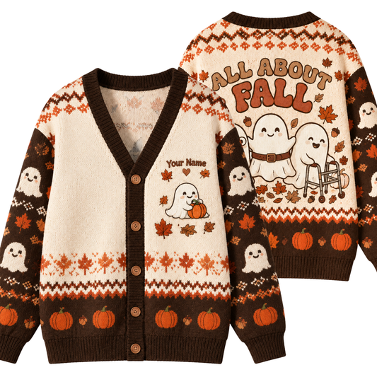 Chaotic Club All About Fall Prevention Ghost Personalized Cardigan