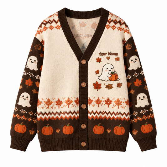 Chaotic Club All About Fall Prevention Ghost Personalized Cardigan