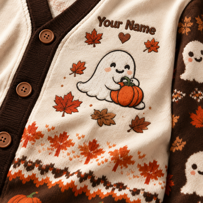 Chaotic Club All About Fall Prevention Ghost Personalized Cardigan