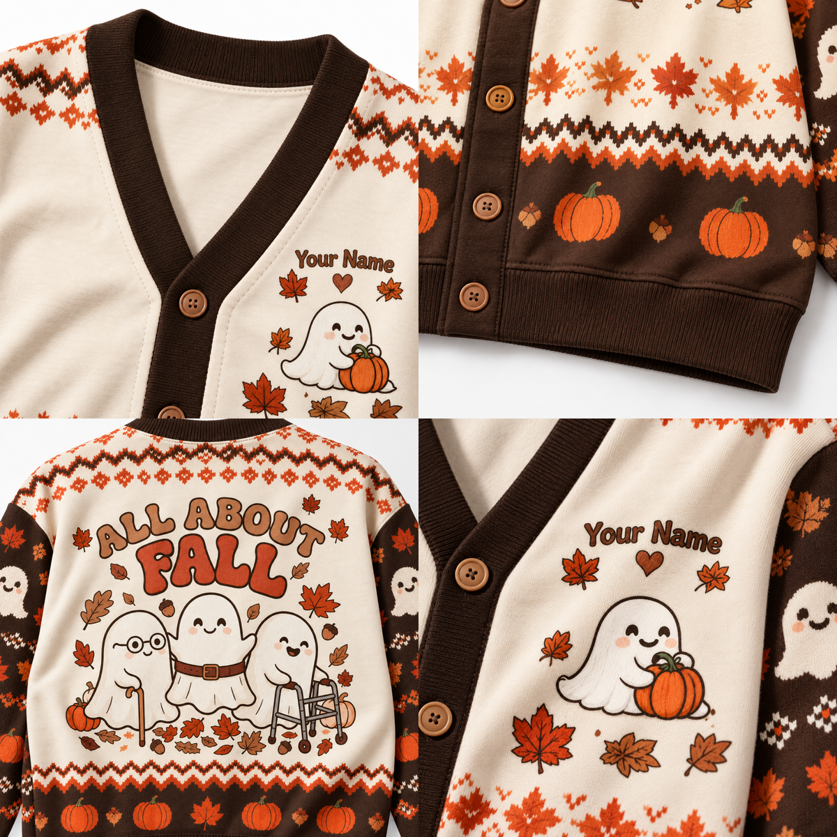 Chaotic Club All About Fall Prevention Ghost Personalized Cardigan