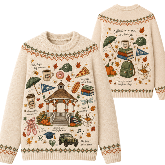 Chaotic Club Autumn Campus Life Gazebo Coffee Fair Isle Ugly Sweatshirt
