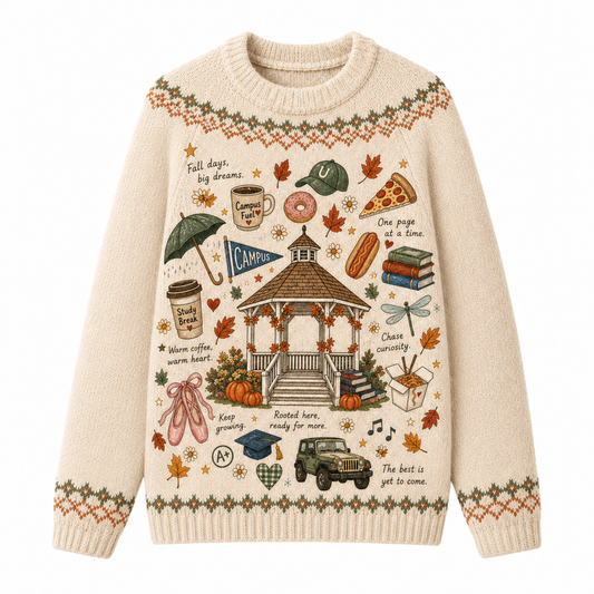 Chaotic Club Autumn Campus Life Gazebo Coffee Fair Isle Ugly Sweatshirt