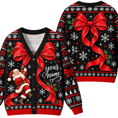 Chaotic Club Big Red Bow Santa Claus Snowflake Cardigan