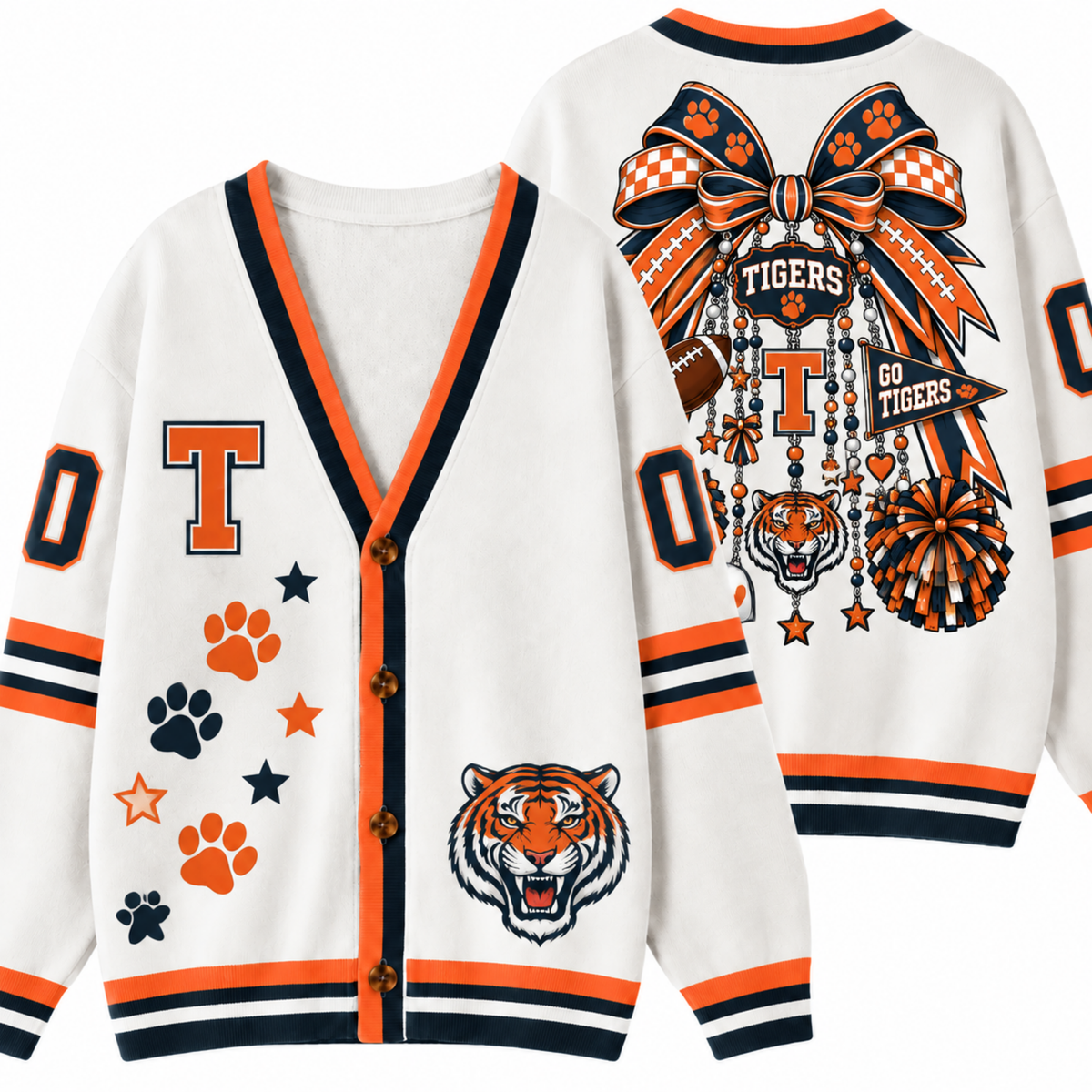 Chaotic Club Cheer Mom Bow Mascot Game Day Cardigan