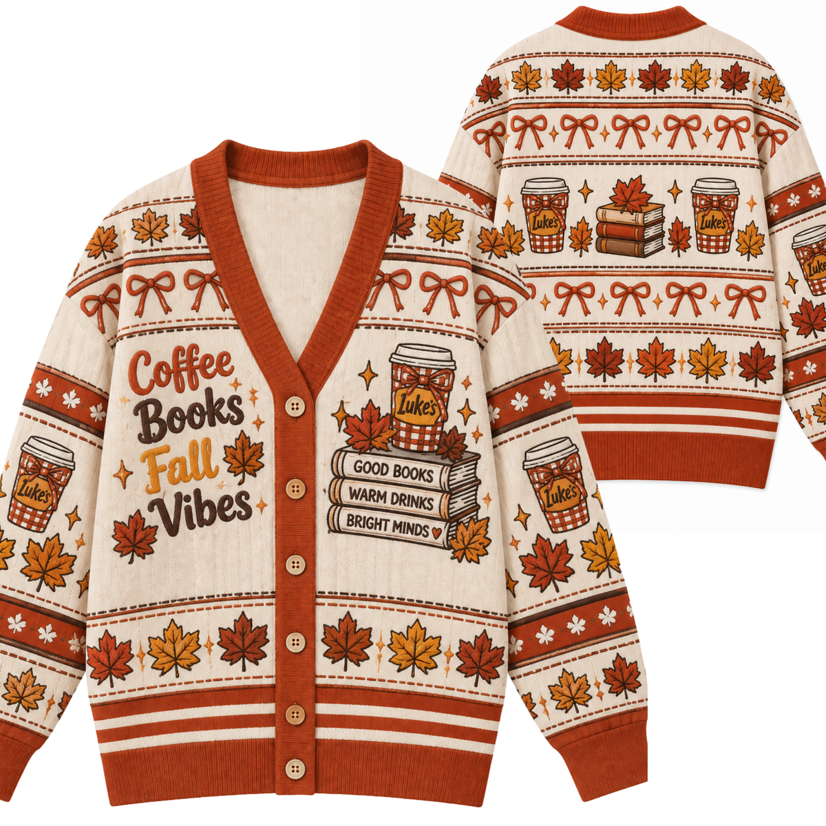 Chaotic Club Coffee Books Fall Vibes Knit Cardigan