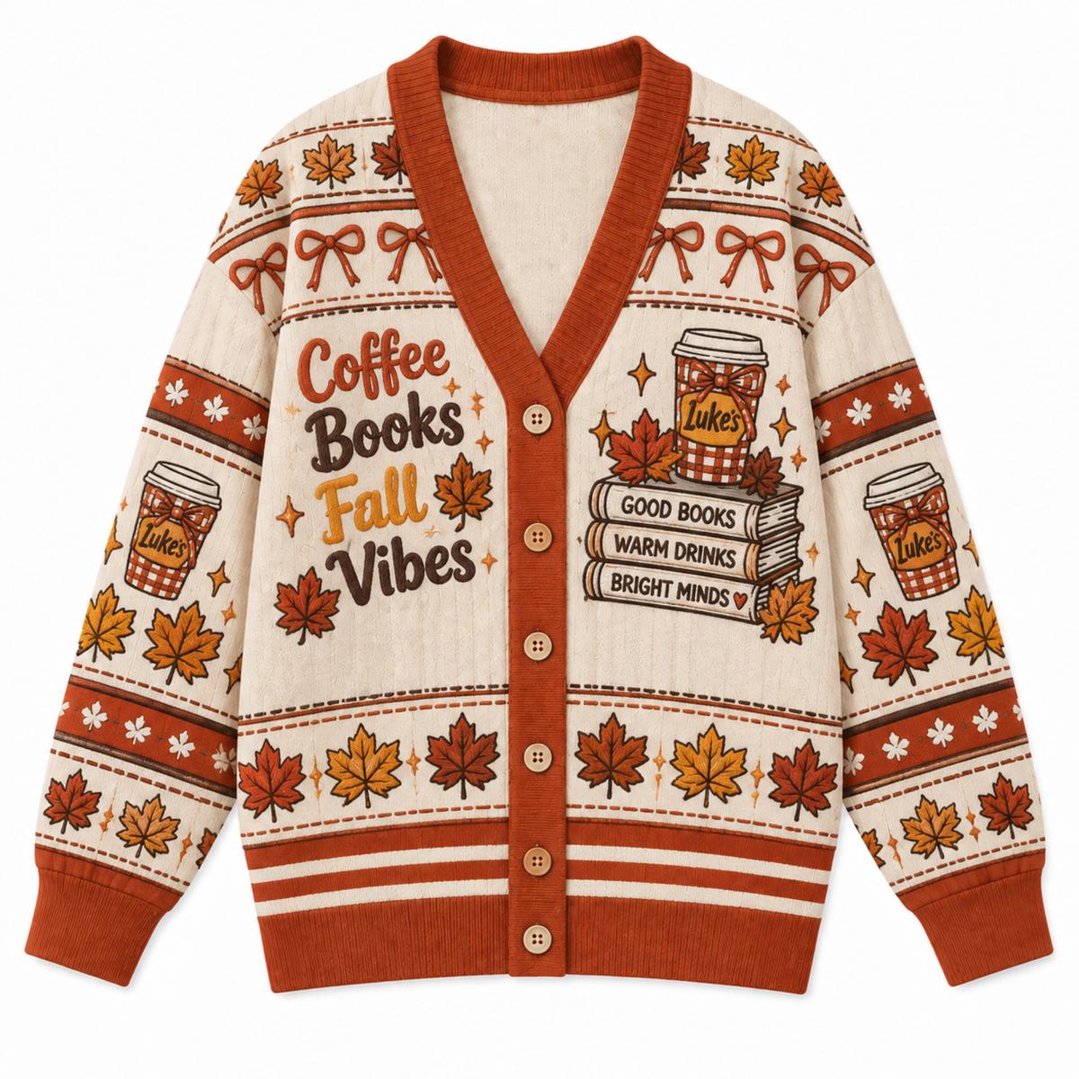 Chaotic Club Coffee Books Fall Vibes Knit Cardigan