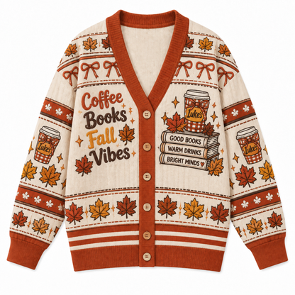 Chaotic Club Coffee Books Fall Vibes Knit Cardigan