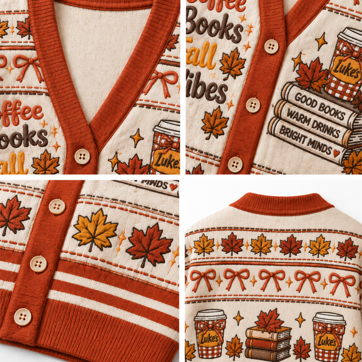 Chaotic Club Coffee Books Fall Vibes Knit Cardigan