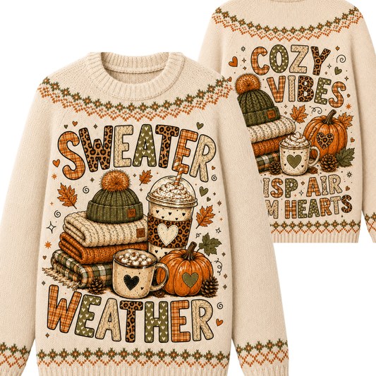 Chaotic Club Cozy Vibes Sweater Weather Coffee Pumpkin Ugly Sweatshirt