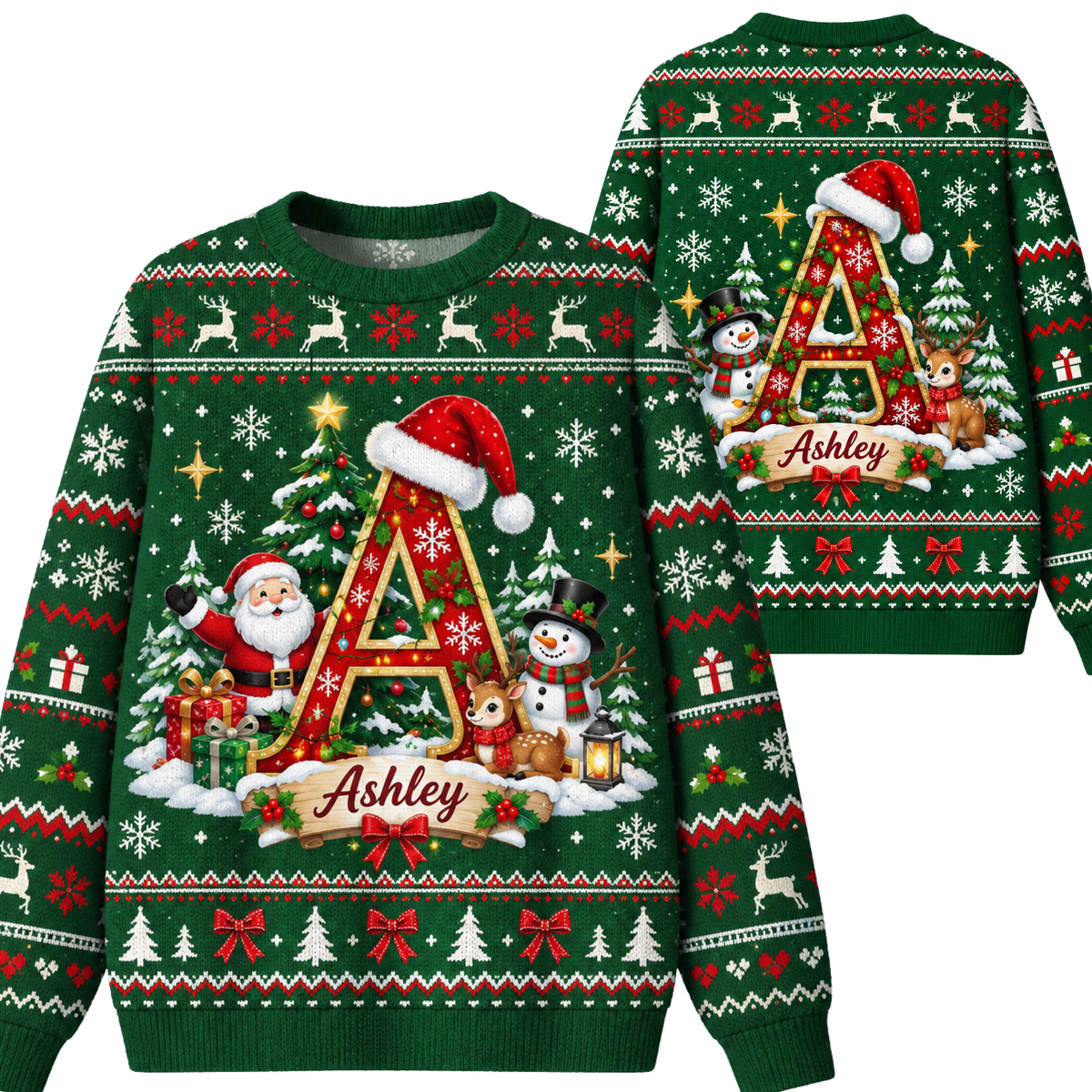 Chaotic Club Custom Christmas Monogram Letter Ugly Sweatshirt