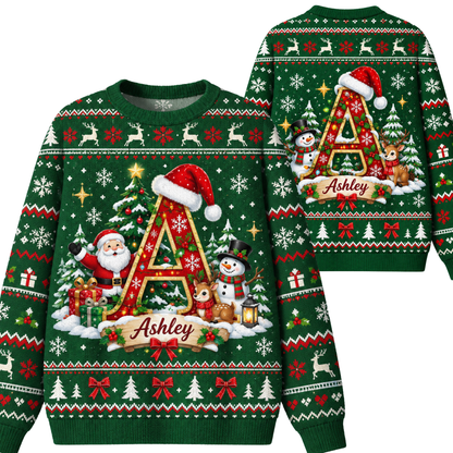 Chaotic Club Custom Christmas Monogram Letter Ugly Sweatshirt