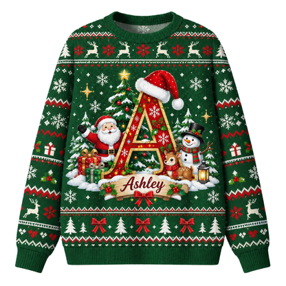 Chaotic Club Custom Christmas Monogram Letter Ugly Sweatshirt
