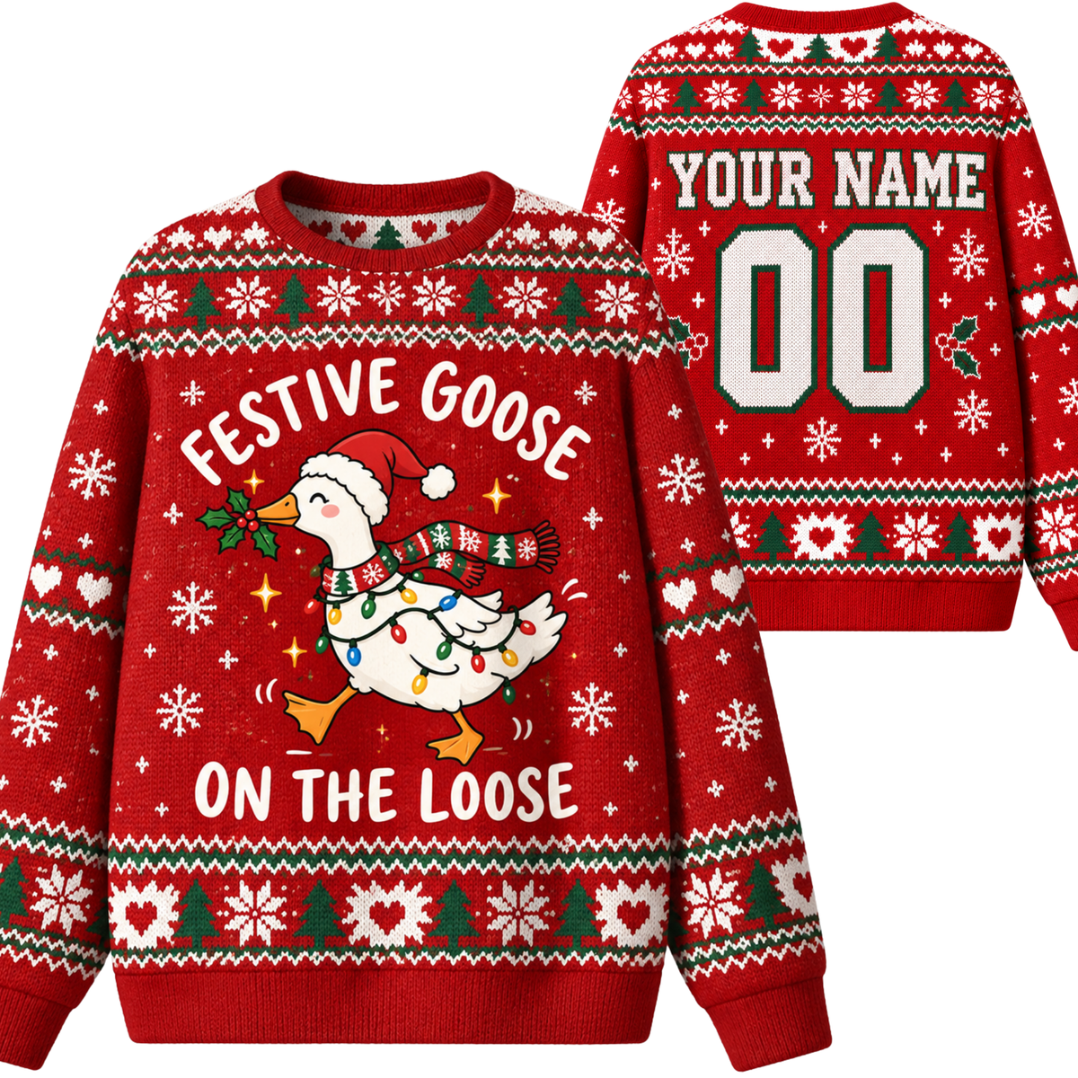 Chaotic Club Custom Festive Goose On The Loose Holiday Ugly Sweatshirt