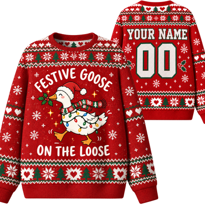 Chaotic Club Custom Festive Goose On The Loose Holiday Ugly Sweatshirt