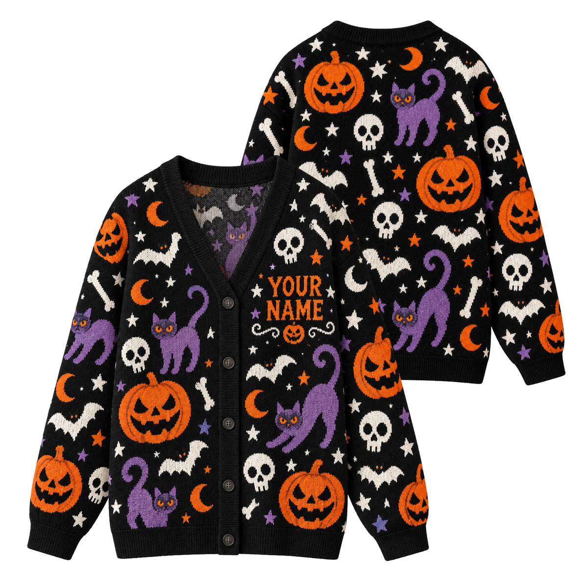 Chaotic Club Custom Halloween Black Cat Knit Cardigan