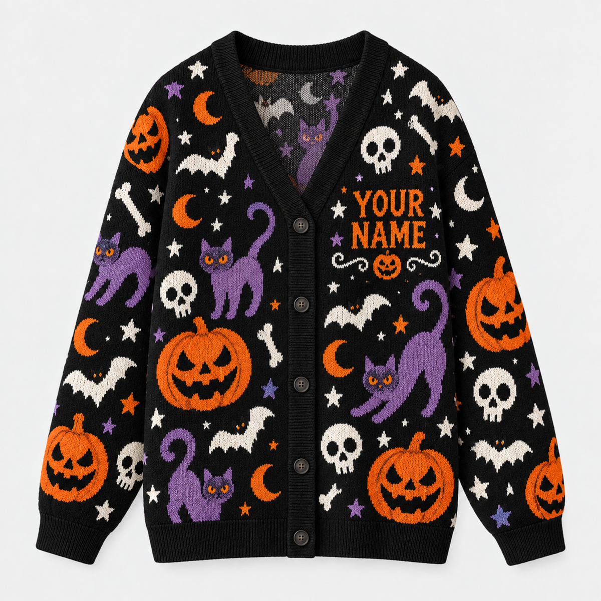 Chaotic Club Custom Halloween Black Cat Knit Cardigan