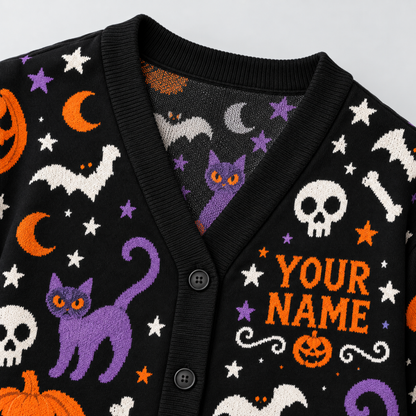 Chaotic Club Custom Halloween Black Cat Knit Cardigan