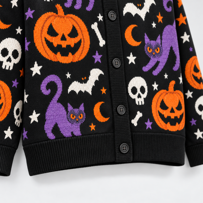 Chaotic Club Custom Halloween Black Cat Knit Cardigan