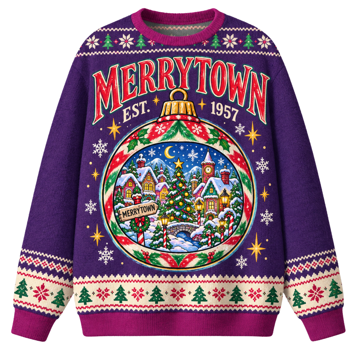 Chaotic Club Custom Holiday Snowglobe Town Ugly Sweatshirt
