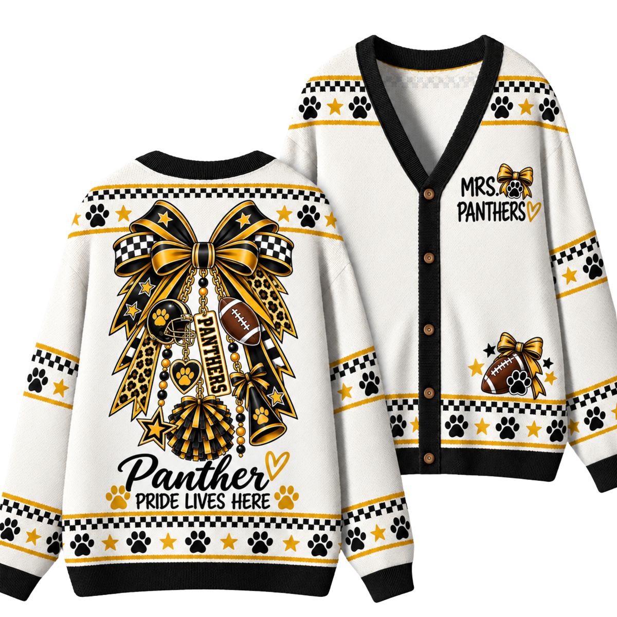 Chaotic Club Custom Mascot Cheer Bow Game Day Cardigan
