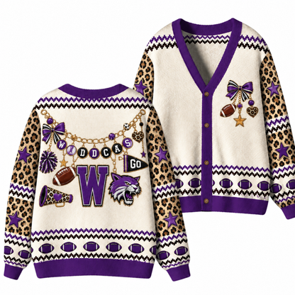 Chaotic Club Custom Mascot Leopard Charm Game Day Cardigan