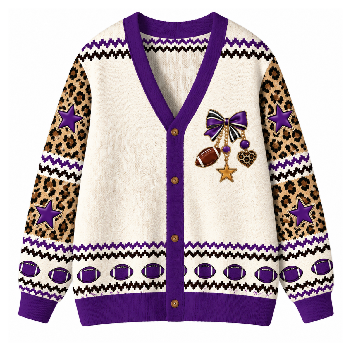 Chaotic Club Custom Mascot Leopard Charm Game Day Cardigan